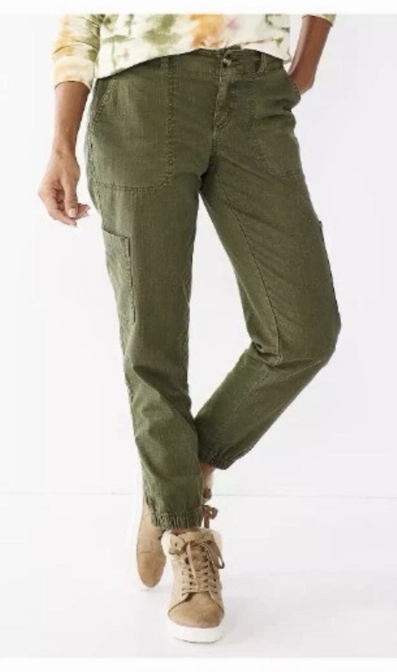 Sonoma Goods For Life Womens 22W Utility Pants Olive Green Mid Rise Straight Leg - Picture 1 of 11